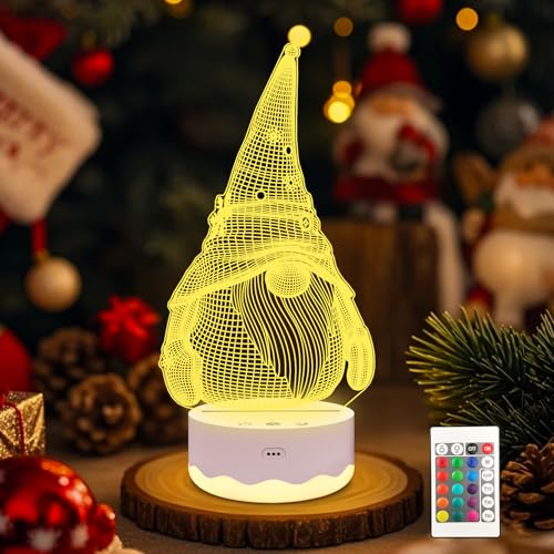 Gnome Night Light 3D Optical LED Lamp with Remote, 16 Color Changing & Timer - Ammonite Gnome Decor
