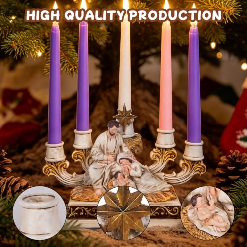 Large Holy Family Nativity Advent Candle Holder - 13.8" White Resin