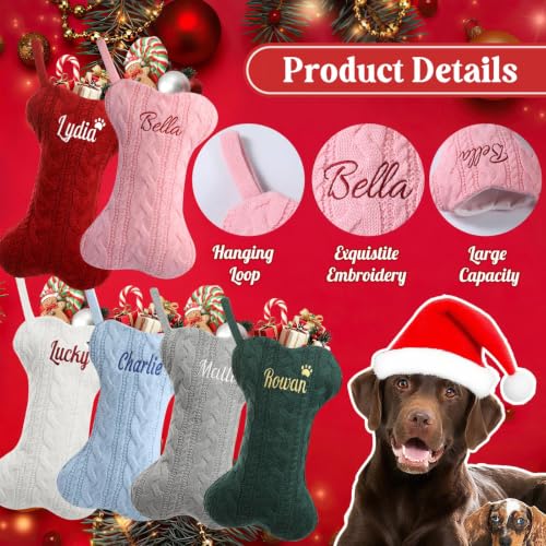 Personalized Dog Christmas Stocking - Custom Embroidered Knit Bone Stocking