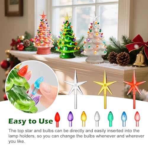 Ceramic Christmas Tree Replacement Bulbs & Stars - 108 Pc Medium Twist Set