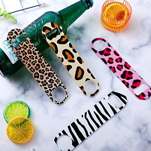 Leopard Print Flat Bottle Openers Set - Heavy Duty Stainless Steel, 4 Pcs