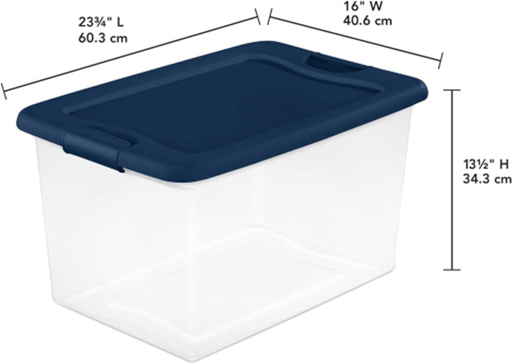 Sterilite Large Clear Plastic Storage Bins - 6-Pack 64 Quart Stackable Organizing Containers in Blue