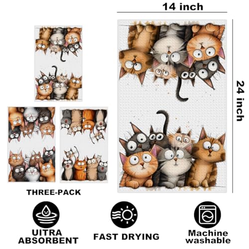 3-Piece Cute Cat Kitchen Towel Set, Soft Microfiber Absorbent Dish Cloths