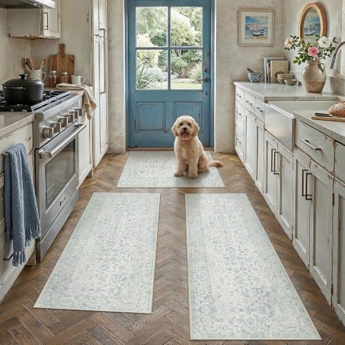 3-Piece Washable Kitchen Rug Set, Non-Slip Floral Runner Mats for Home