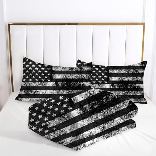 Black and White USA Flag Comforter Set - King Size Bedding for Kids