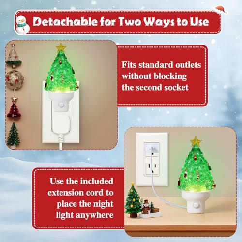 Xanqinluma Christmas Tree Night Light 1 Pack Wall Plug & USB Decor for Bedroom Living Room