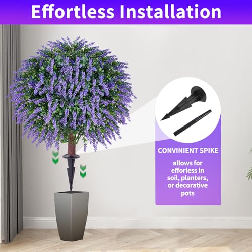 24-Inch Artificial Lavender Topiary Ball Tree Set - UV Resistant Faux Plant