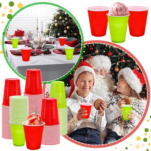 Green & Red 16oz Christmas Plastic Cups, 100-Pack, Stackable Disposable Party Cups