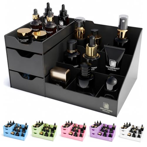 Uncluttered Designs Black Mens Cologne Organizer with Drawers | Dresser Countertop Storage