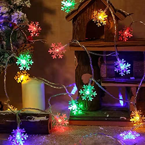 Dazzle Bright 2 Pack Snowflake String Lights 100LED 50ft Battery Operated Multicolor 8 Modes Indoor Outdoor