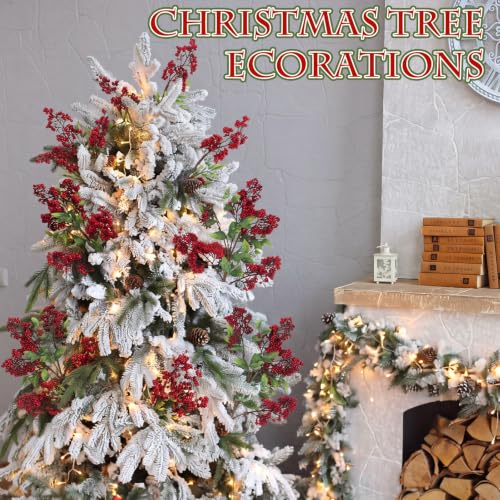 Tigeen 18 Pcs Artificial Red Berry Stems - Christmas Holly Branches, 18", Variation: Red Berry