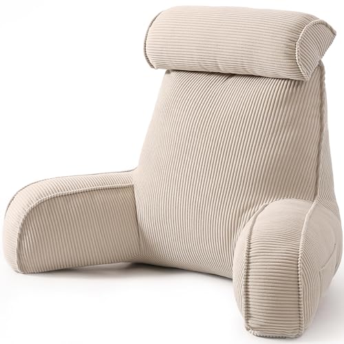 Reading Pillow with Arms for Bed, Corduroy Backrest & Washable Cover