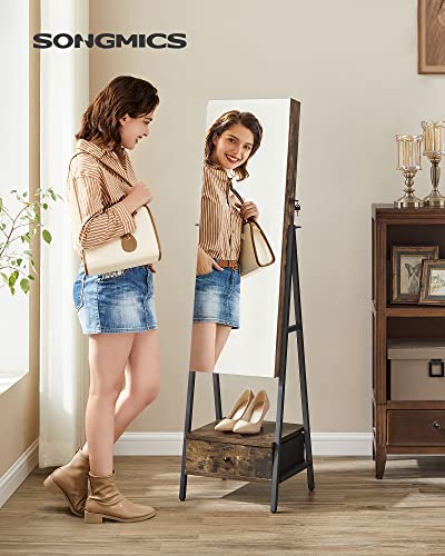 Standing Jewelry Armoire with Full-Length Mirror and LED Interior Lights