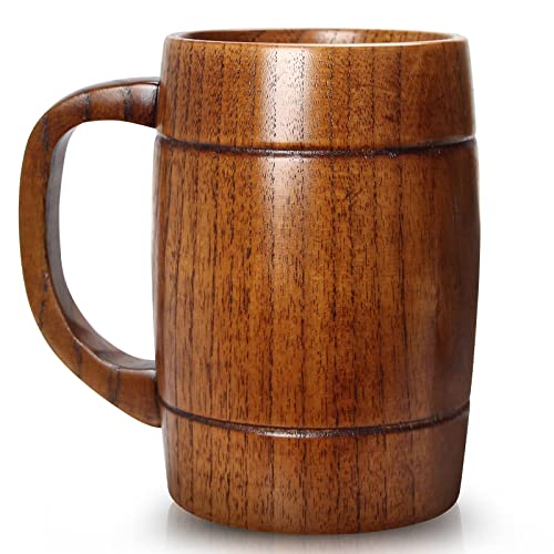 18oz Handmade Wooden Beer Stein Mug - Rustic Viking Tankard for Hot & Cold