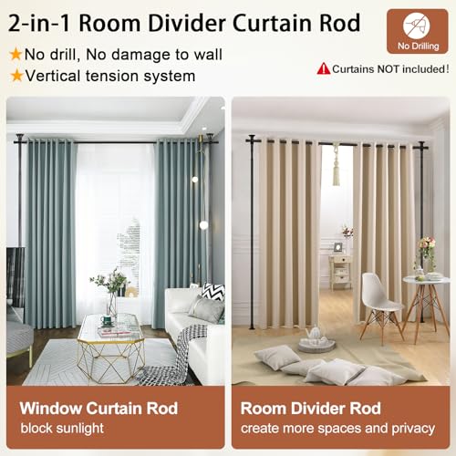 Adjustable Tension Room Divider Rod, No-Drilling Floor to Ceiling Partition
