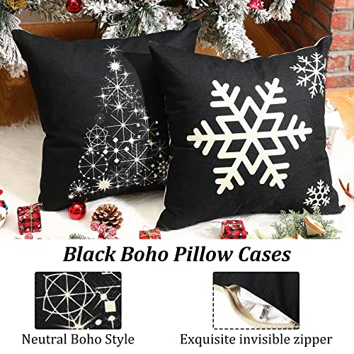 Remerry 4-Pack Christmas Pillow Covers 18 x 18 in Black White