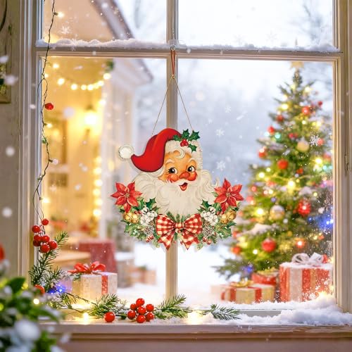 Sophena Santa Wooden Christmas Door Wreath Large - Welcome Holiday Decor