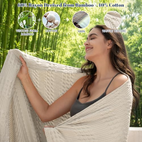 Cooling Waffle Blanket Queen Size - Lightweight Bamboo & Cotton