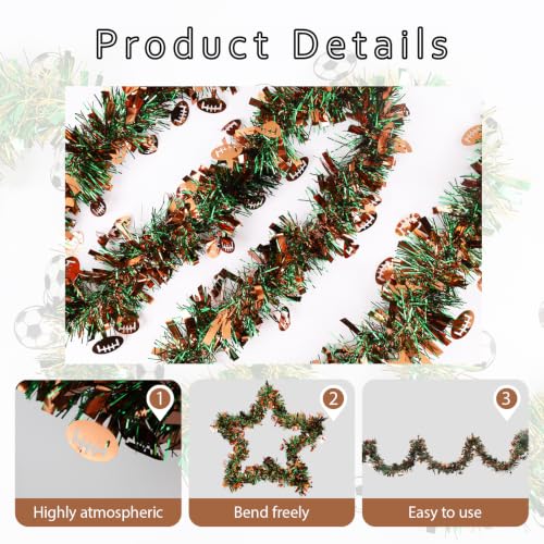 4-Pack Football Tinsel Garland - Metallic Foil Game Day Party Decor