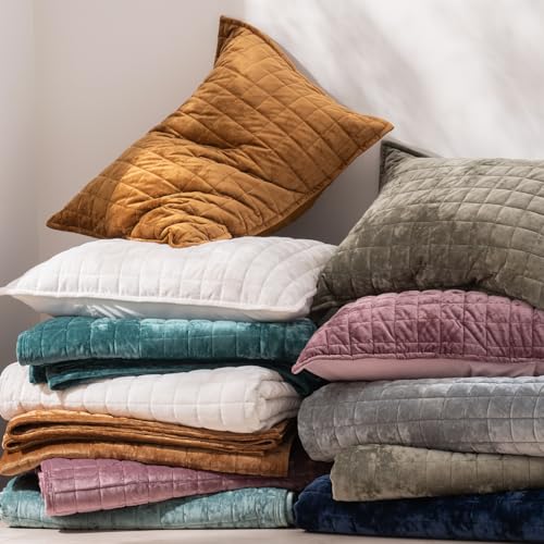 Luxury Channel Box Stitch Velvet Quilt Set, Full Queen, Aqua Green