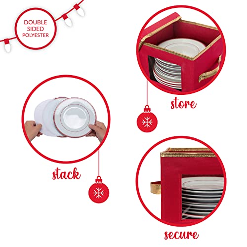 Simplify Holiday Salad Plate Storage Box with Felt Dividers | 9.45 Inch Christmas China Organizer