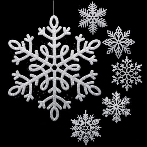 Sratte Silver 48 Pcs 12-inch Glitter Snowflake Ornaments for Christmas & Winter Decor