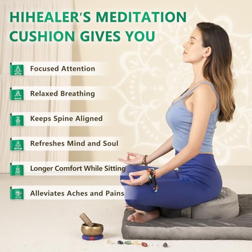Large Velvet Meditation Cushion with Buckwheat Hulls for Yoga and Floor Seating