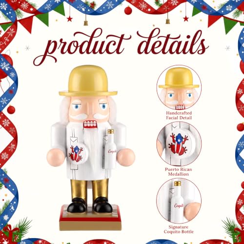 Puerto Rican Style Christmas Nutcracker Figurine - White & Gold Collectible Decor