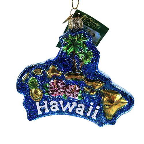 Hawaiian Islands Glass Blown Christmas Ornament, Hand-Painted Tropical Decor