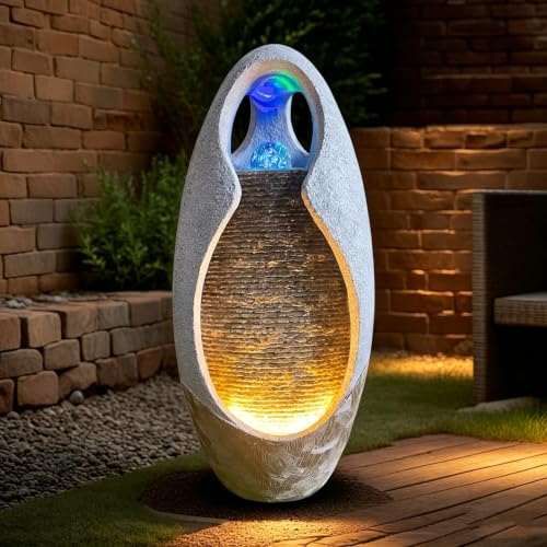 27.5-Inch Modern Floor Standing Water Fountain with Rotating LED Light Ball