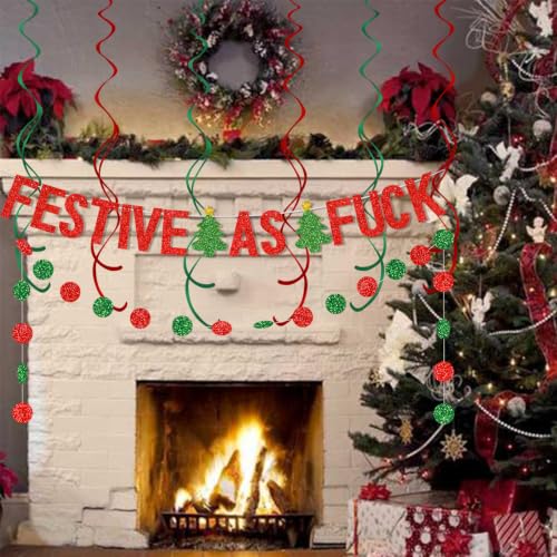 Glitter Festive As Fuck Banner Christmas Friendsmas Party Decorations