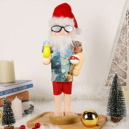 Joliyoou 14-Inch Wooden Nutcracker Santa in Hawaii Beach Summer Vacation - Unique Holiday Decor