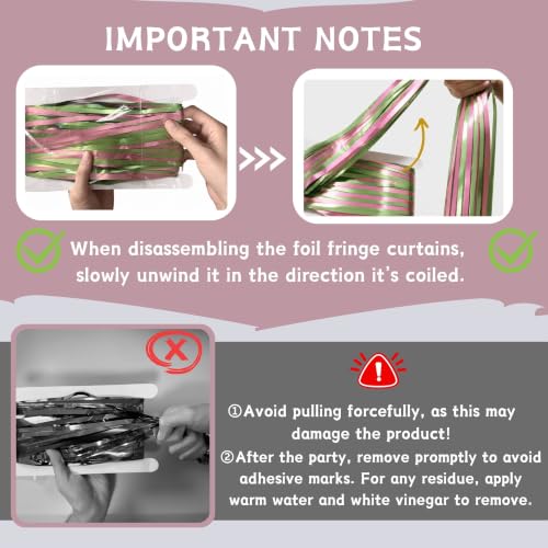 Dusty Pink & Sage Green Foil Fringe Curtain Backdrop - 2 Pack (3.3 x 6.6 ft)