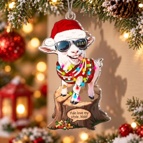 NELXI Funny Goat Christmas Ornament 2026 - Unique Acrylic Hanging Decor, Santa Hat, Festive Sweater, Farmhouse Style, Gift for Goat Lovers, 3.3
