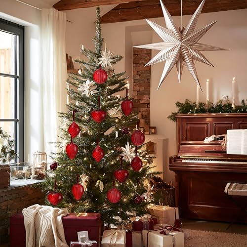VitalCozy Burgundy Glass Christmas Ornaments Set, 12 Pcs, 3.15 Inch Holiday Decor