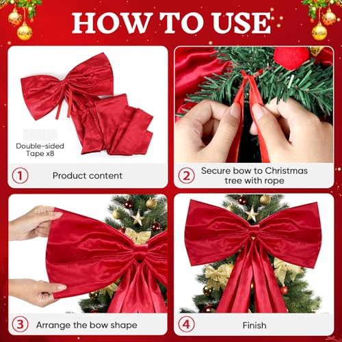 47 Inch Red Christmas Tree Topper Bow Satin Ribbon - Giant Christmas Decor for Tree, Wreaths, Weddings