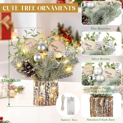 Silvery 12-Inch Tabletop Christmas Tree with Lights - Mini Holiday Decor
