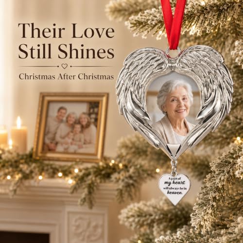 Personalized Angel Wings Memorial Photo Ornament for Christmas - In Memory of Loved Ones in Heaven