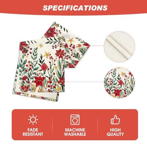 Artoid Mode 13x36 Inch Poinsettia Holly Leaves Christmas Table Runner
