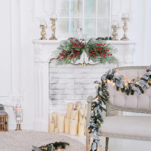 SHACOS 26 Inch Artificial Christmas Cedar Swag with Red Berries - Green Variant