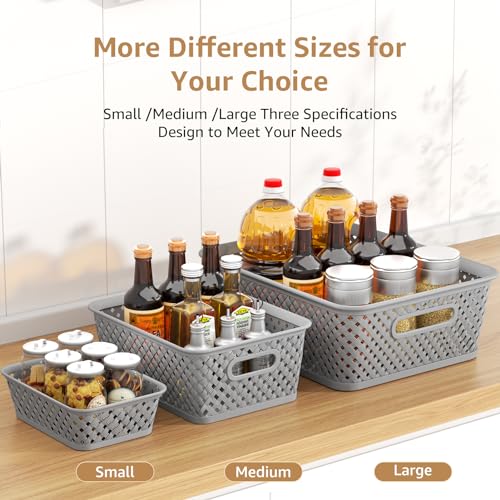 3 Pack Plastic Storage Baskets Large Grey Woven Storage Bins