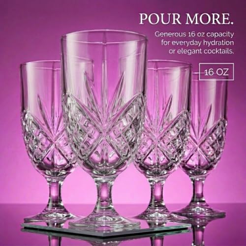 Godinger Dublin Crystal 16oz Water Goblets Set of 4 Elegant Lead-Free Glassware