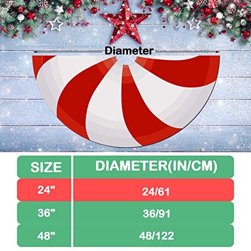 Candy-1 Reversible 24 Inch Christmas Tree Skirt - Red, Green & White Peppermint Design, Farmhouse Holiday Decor