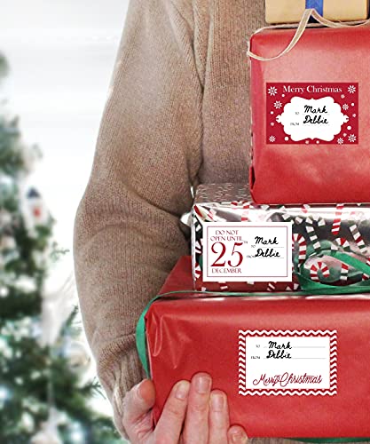 Paper and Presents Red 60ct Jumbo Christmas Gift Tag Stickers - Holiday Labels with Gold, Silver, White & Red Designs