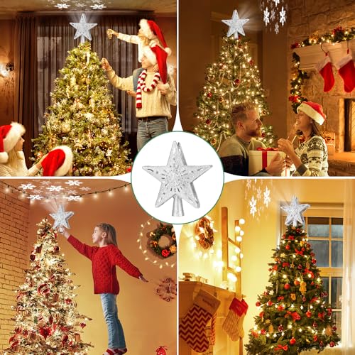Lighted Christmas Tree Topper Star with 6-Mode LED Rotating Projector