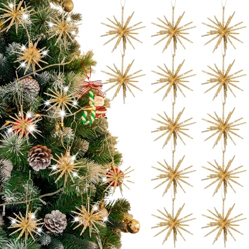 Soulchen 12-Pack Gold Star Christmas Tree Ornaments - Starburst Holiday Decorations