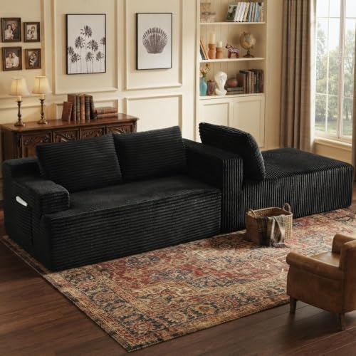 96-Inch L-Shaped Modular Corduroy Sectional Sofa with Deep Seating