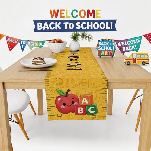 Back to School Table Runner, 13.8 x 73 Inch Polyester Classroom Party Decor