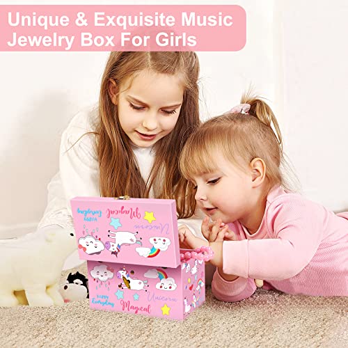 Unicorn Musical Jewelry Box with 3 Drawers and Jewelry Set for Girls
