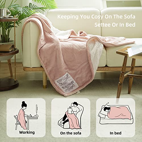 Soft Plush Heated Throw Blanket - 50"x60" Rose Dust, Adjustable Heat